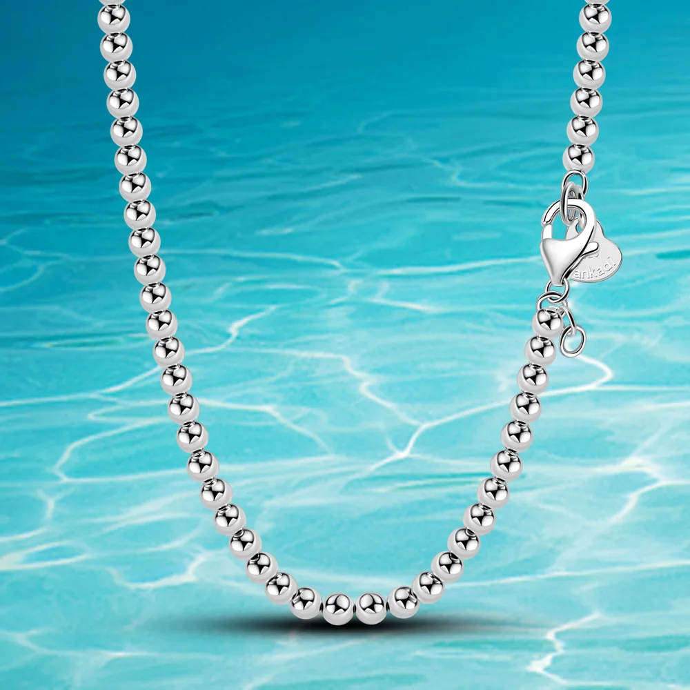 

Fashion Simple Round Bead Chain 925 Sterling Silver Necklace For Man Women Short Style Choker Charm Lady Long Chain Wide 4/6MM
