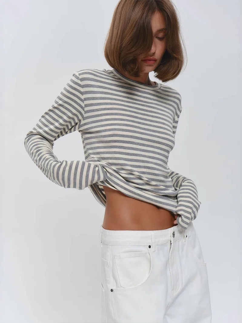 

Футболка в полоску Long Sve, круглая, Ne Base irt, женская мода, осенне-зимний повседневный удобный дышащий хлопковый топ