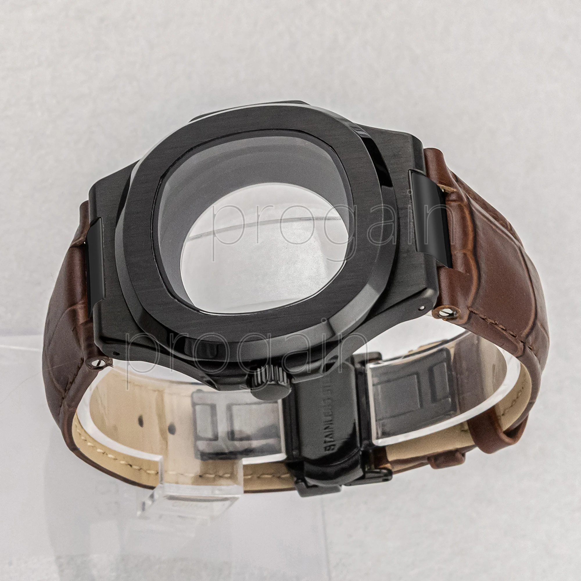 Cassa trasparente in acciaio inossidabile da 41 mm Cinturino in vera pelle da 25 mm Parti di orologi da uomo per movimento Nautilus quadrante da 30,5 mm NH35 NH36