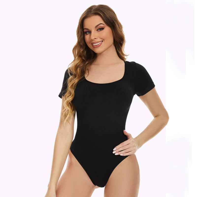 Body da donna Manica corta Girocollo T-shirt basic elasticizzata casual Body Camicie Body per donna Body basic elastico Sui