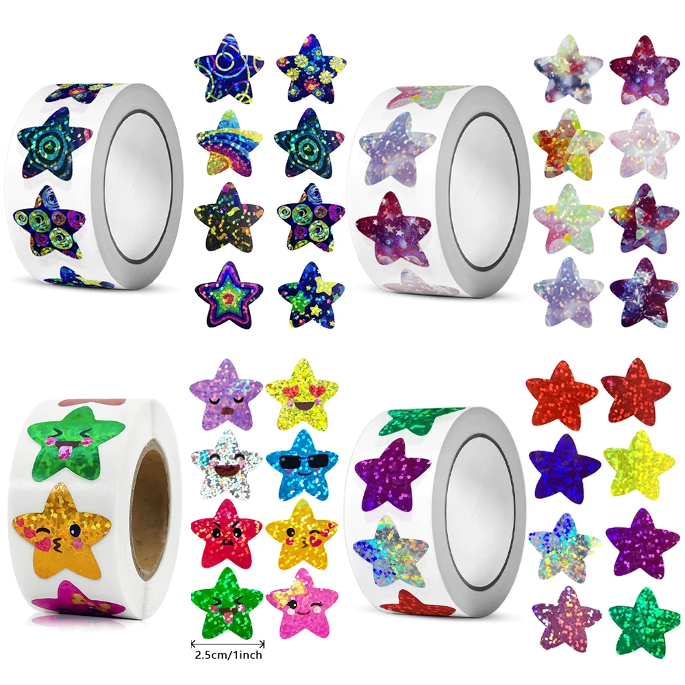 Autocollants étoiles scintillantes pour enfants, autocollant de récompense pour enseignant, décor de fête, étiquette de petite entreprise, autocollants de scrapbooking, 100-500 pièces