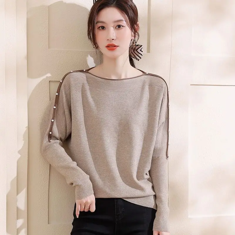 

Batwing Sleeve Off Shoulder Sweater Women Loose Fit Short Knit Top Fashionable Casual Pullover