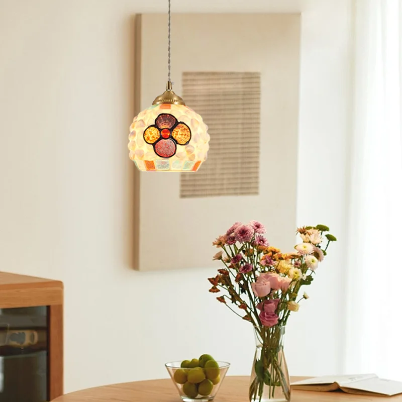 French Vintage Pendant Lights Shell Design Hanging Lamps Bedroom Bedside Table Living Room Embellish LED Suspension Luminaires