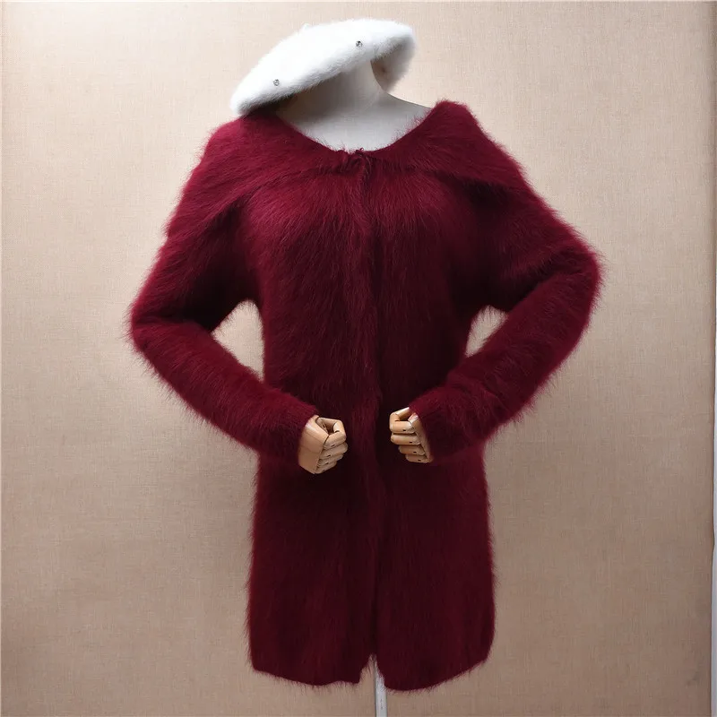 

Broken Size Ladies Women Fall Winter Fashion Hooded Pure Mink Cashmere Knitted Long Sleeves Slim Long Sweater Cardigans Jacket