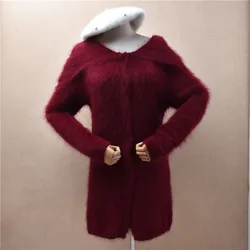 Broken Size Ladies Women Fall Winter Fashion Hooded Pure Mink Cashmere Knitted Long Sleeves Slim Long Sweater Cardigans Jacket