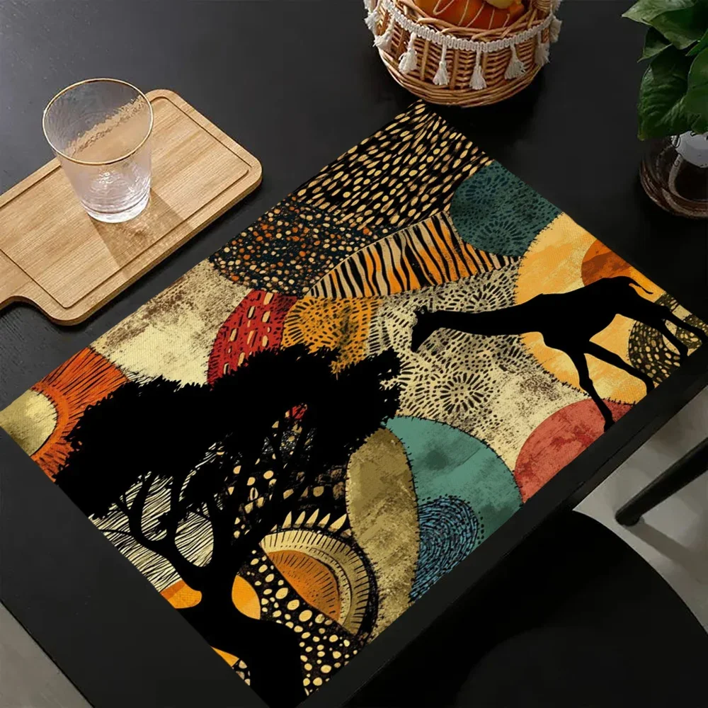 African Ethnic Wildlife Collage Art Decorative Table Decor Mat Coffee Table Household Bowl Plate Mat Home Decoration