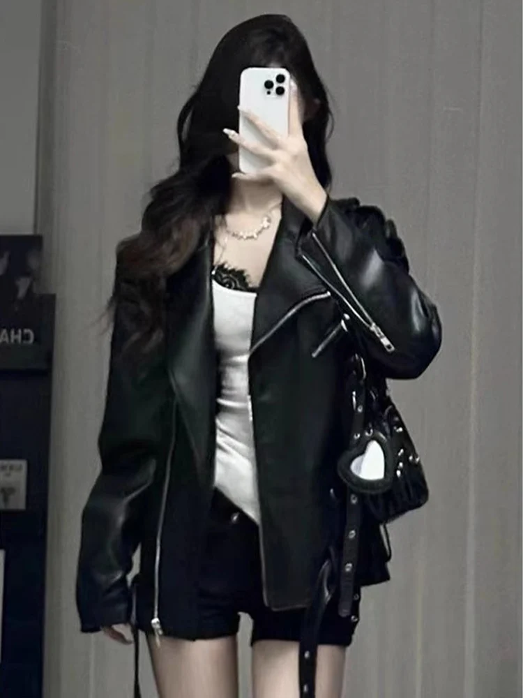Cool Spicy Girl Street Sle Bla Leather Jaet Donna Primavera Autunno Nuovo design Abbigliamento da moto di piccole dimensioni Jaet Top