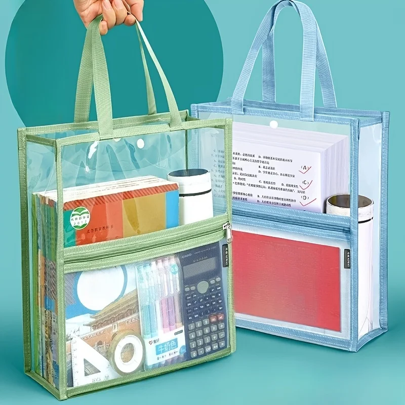 1 Piece, Random Color, Transparent File Folder, Tutoring Bag, Student Tote Bag, Large Capacity Tutoring Bag, Document Storage Bag, Maternity Document Bag, Work Travel Document Bag, Waterproof Zipper Bag