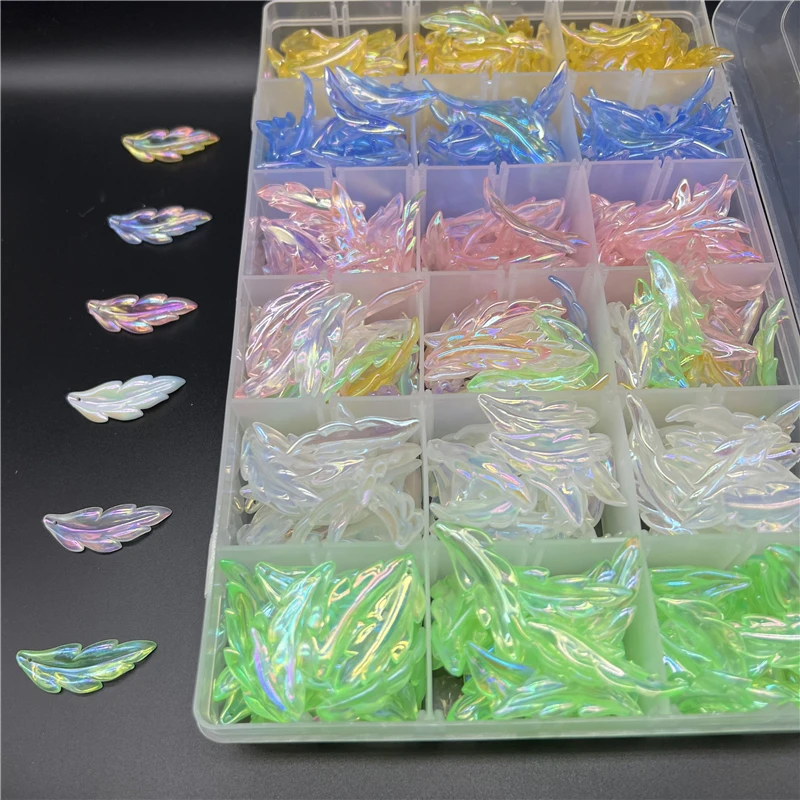 15pcs/Lot 40mm Acrylic Feather Shape Small Hole Beads For Jewelry Making DIY Jewelry Findings