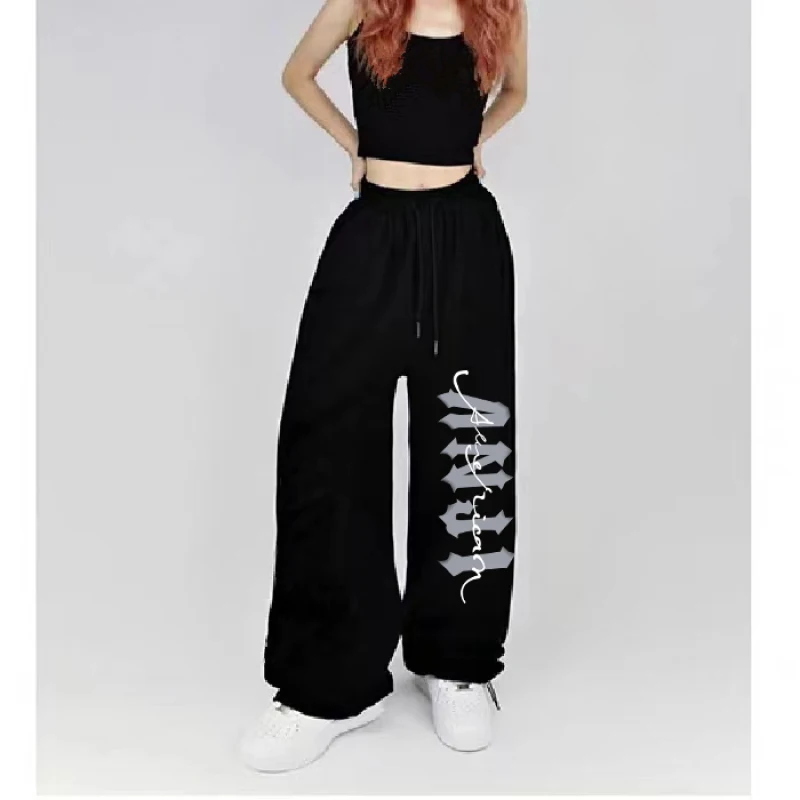 Pantaloni sportivi Vintage con stampa lettera Hip-hop donna American Y2K Streetwear pantaloni donna pantaloni lunghi con coulisse a vita alta