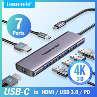 Lemorele TC66L 7 in-1 USB Hub Type C Docking Station USB 3.0 Hub 4K HDMI 100W PD Multi Splitter Adapter for Macbook Windows iOS