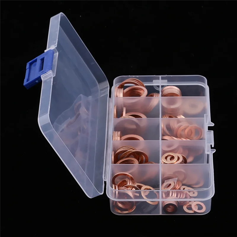 HITL 200 pièces rondelle en cuivre joint écrou boulon ensemble plat joint torique joint solide assortiment Kit voiture moteur huile joint bouchon