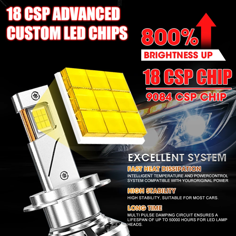 H7 H4 H11 LED Headlight High Power 8580 CSP Canbus 9005 HB3 9006 HB4 Turbo Lamp 6000K 30000LM for Car 12V 24V Auto Lamp Bulb