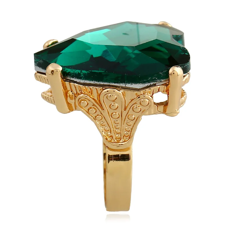 Luxury Exaggerated Red Heart Shaped Crystal Chunky Big Deep Green Glass Adjustable Rings for Women Men Party Jewelry