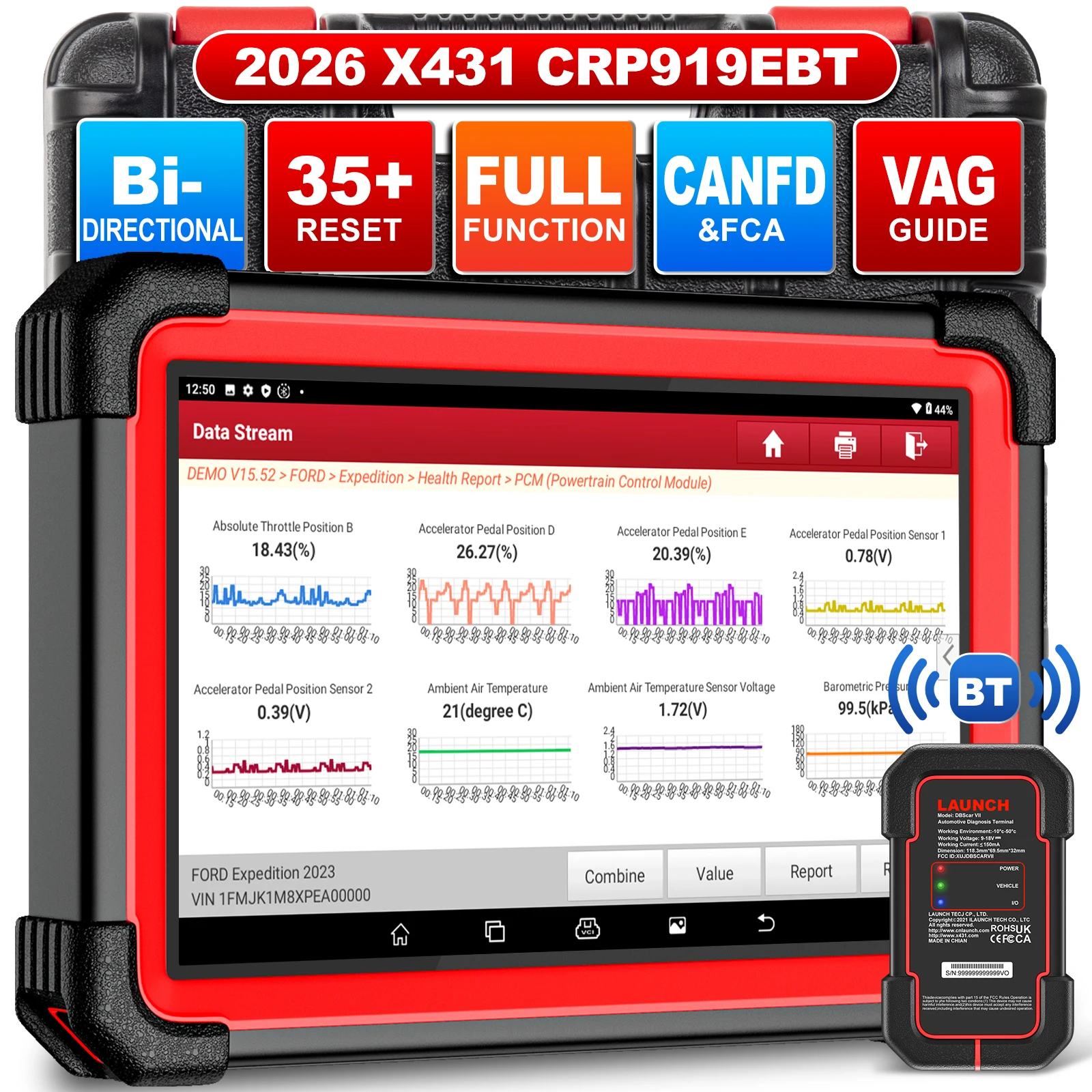 LAUNCH X431 CRP919E BT Автомобильный диагностический инструмент DBScar VII VCI Auto OBD OBD2 Сканер Двунаправленное кодирование ЭБУ CANFD DOIP 35+ Сброс