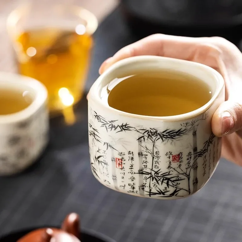 120 مللي كوب شاي صيني من الخيزران رو ياو سيراميك افتتاح أصفر جميل فنجان شاي الزهور أدوات الشاي كوب رئيسي طقم شاي الكونغفو #2