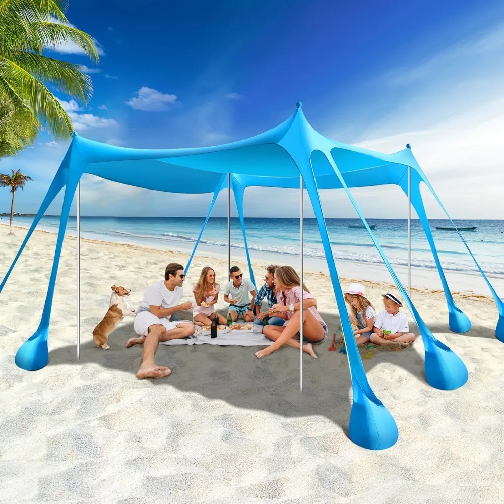 

Rhino Valley Beach Tent Sun Shelter, Beach Canopy Tent Sun Shade UPF50+ Protection with 8 Sandbags 4 Stability Poles