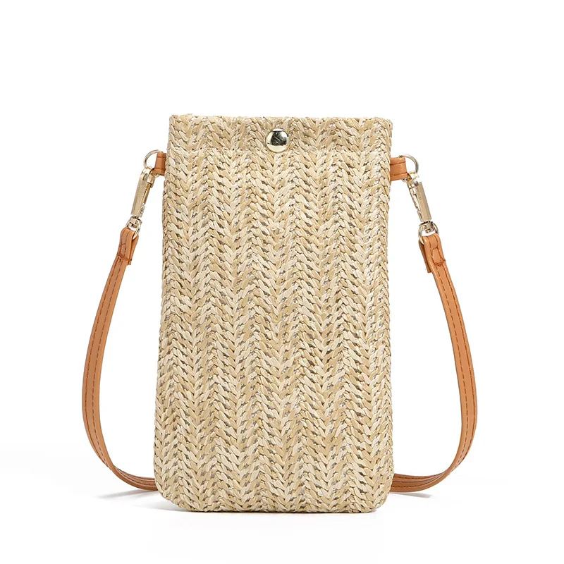 

Lady Crossbody Bag Straw Weaving Solid Color Simple Compact Mini Daily Leisure Shoulder Bag Exquisite Versatile Small Square Bag