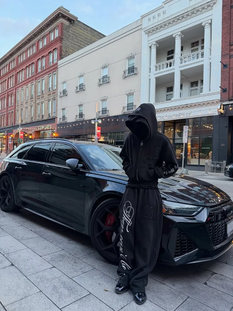 

Retro hip hop Y2K street distressed color ripped design casual loose couple set trendy punk high street gothic fashion coat