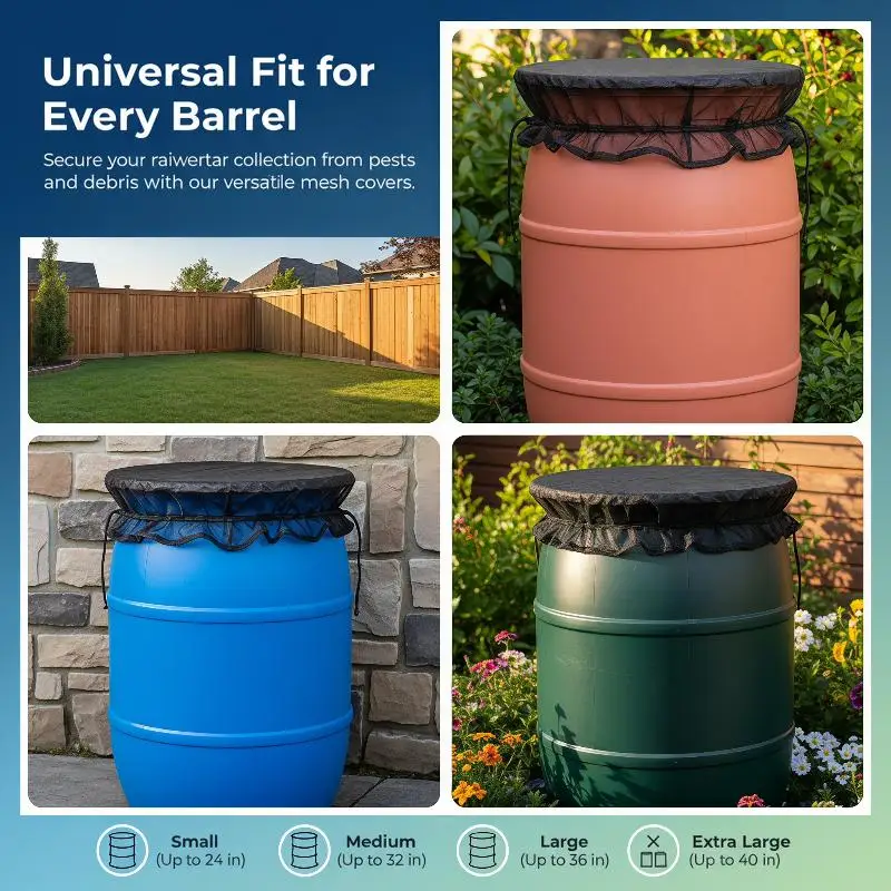 30/60/80/100cm Garden Rainwater Harvesting Cover: Fine Mesh Netting Elastic Band Prevent Leaf Drop