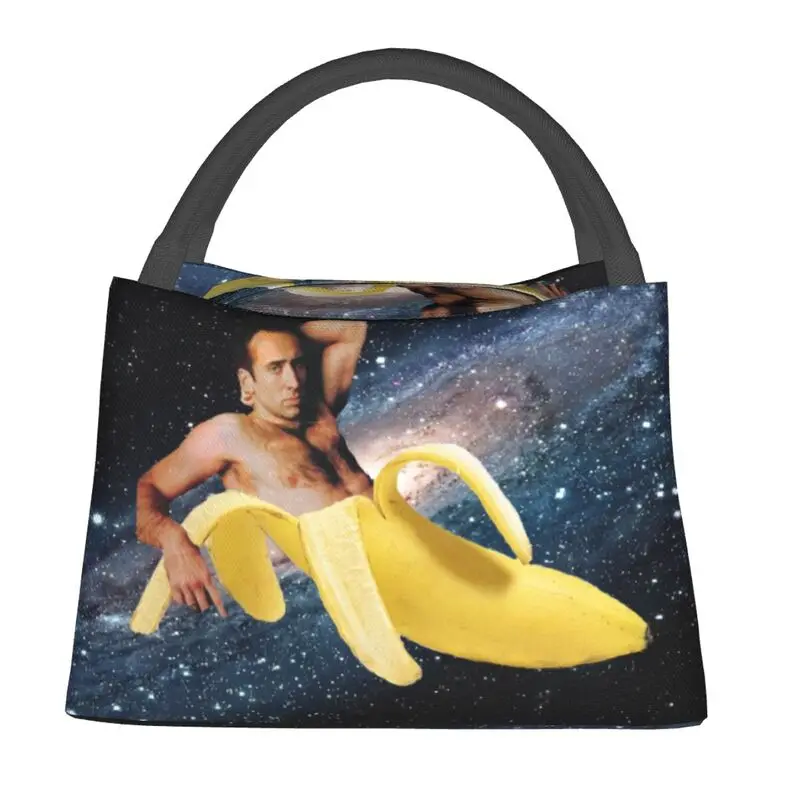 Custom Nicolas Cage In A Banana Lunch Bag Women Cooler Warm Insulated Lunch Boxes for Picnic Camping Work Travel Shoulder Bag