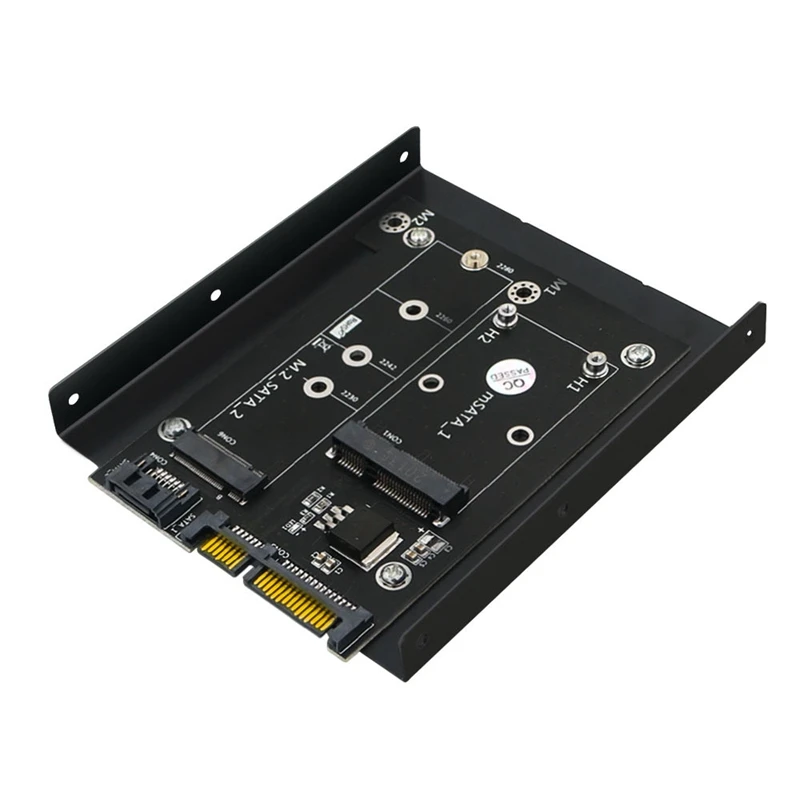 Versión actualizada 2 en 1 MSATA / M.2 NGFF SSD a tarjeta adaptadora convertidora SATA3 dual con soporte HDD de 3,5 pulgadas