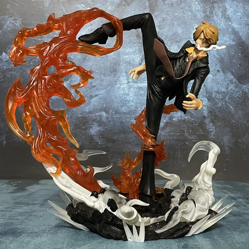 

28.5cm One Piece Sanji Black Leg Flame Kick PVC Figure Battle Scene Statue Desk Decor Collection Model Toy Gift For Fans