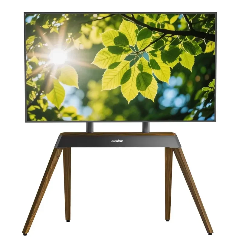 Modern TV Stand Walnut Legs Heavy Studio TV Display Stand for 40- 85 Inch Height Adjustable