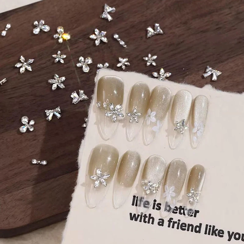 10 pièces brillant Zircon Nail Art strass breloques nœud papillon fleur ongles pierres précieuses Flatback Nail Art artisanat diamants bricolage décoration