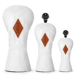 White and Brown Premium Leather Birdie Emboss Golf Headcovers Golf Driver Fairway Wood Hybrid Head Cover Embroidery with Number