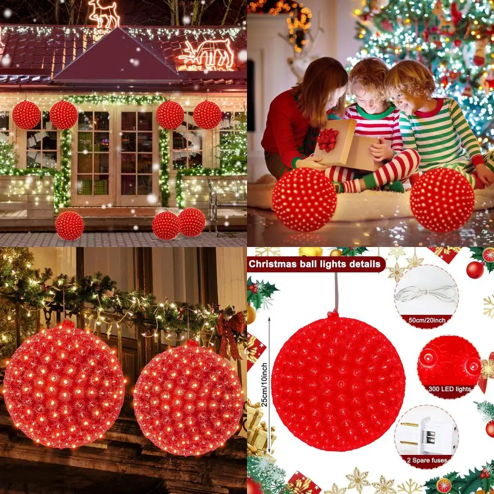 كرة معلقة شفافة كبيرة مع 300 مصباح LED للشجرة الداخلية/الخارجية وديكور المنزل، 10 بوصة، أحمر، مثالية لعيد الفصح وسانت باسكال