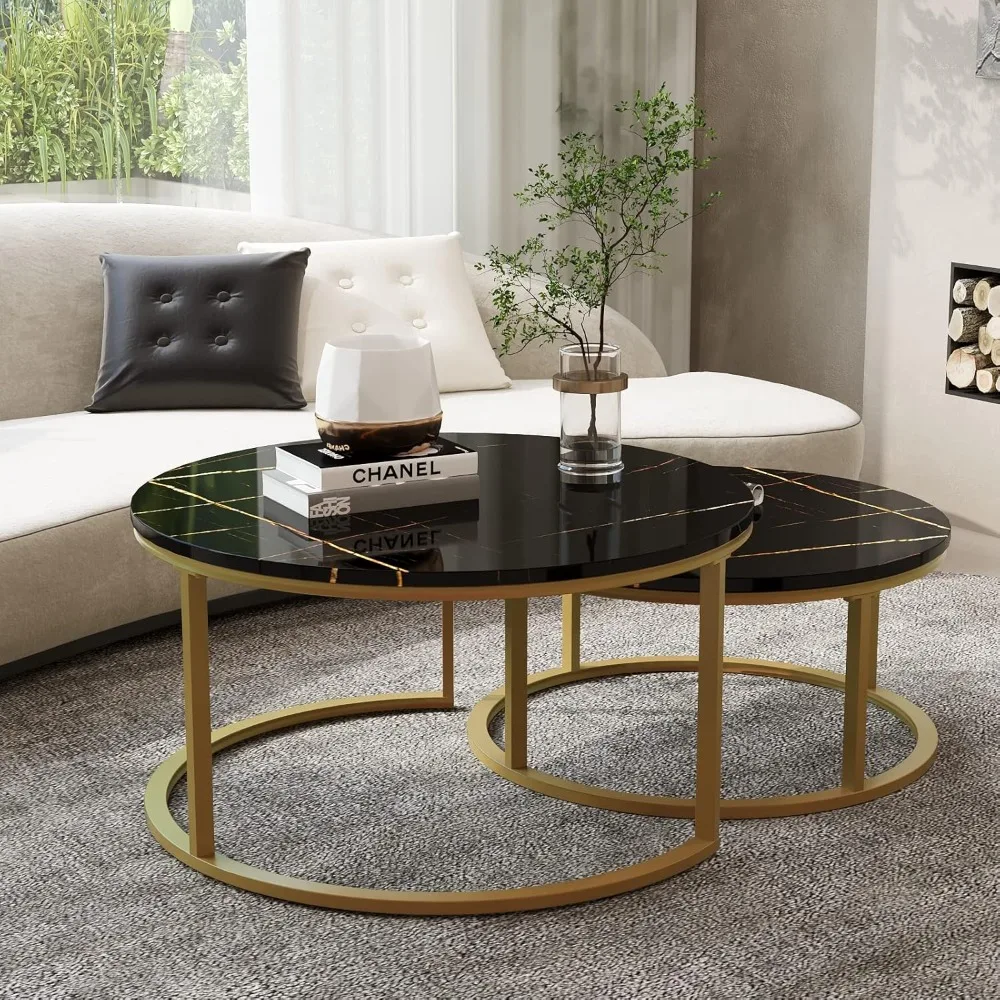 Modern Coffee Table Set - Wi Round Nesting Tables, Large 34 and Small 26 for Living Room