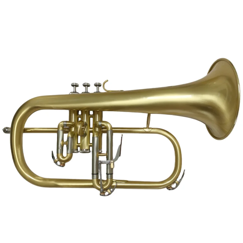 Professional BB Flugelhorn Brass Antique Brushed Finish Vintage Design 3 Pistons Cupronickel Tuning Slide Trumpet with Case