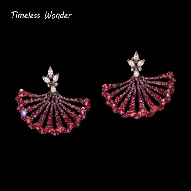 

Timeless Wonder Fancy Crystal Zircon Geo Fan Stud Earrings for Women Designer Jewelry Sweet Gift Rare Top Classy Style 3346