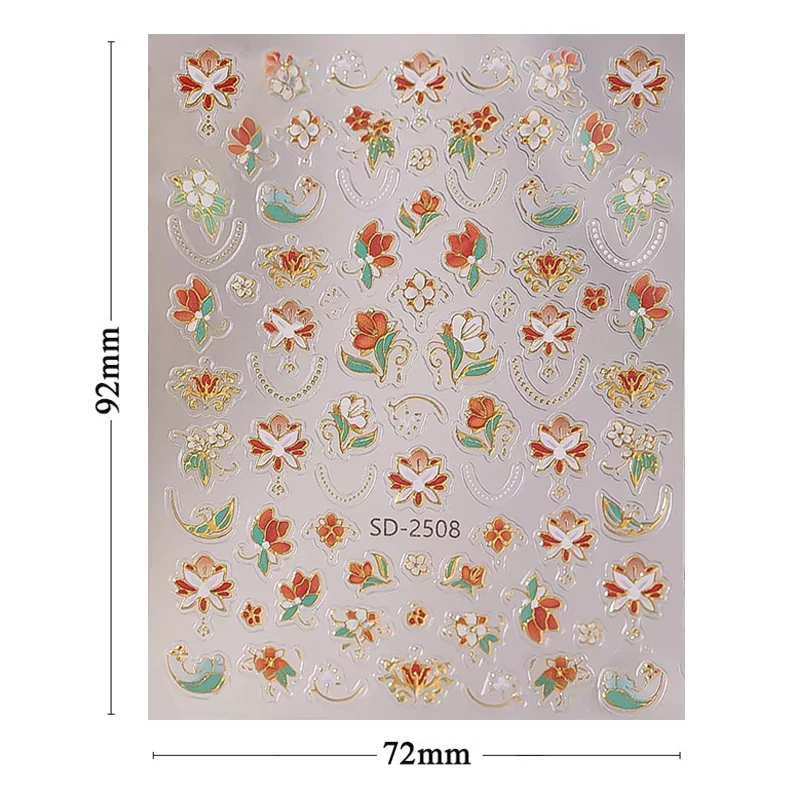 1pc ネイルアートステッカーヴィンテージ絶妙な花竹粘着スライダー蝶ネイルデカールマニキュアのヒントアクセサリー