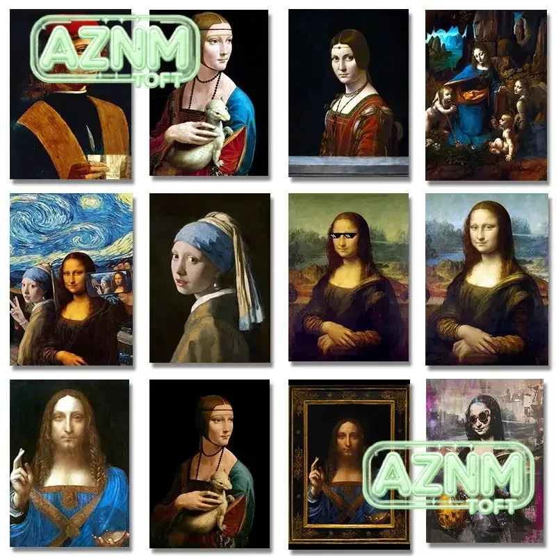 Leonardo Da Vinci Artwork Salvator Mundi Mona Lisa Canvas Painting Poster Print Wall Art for Living Room Home Decor
