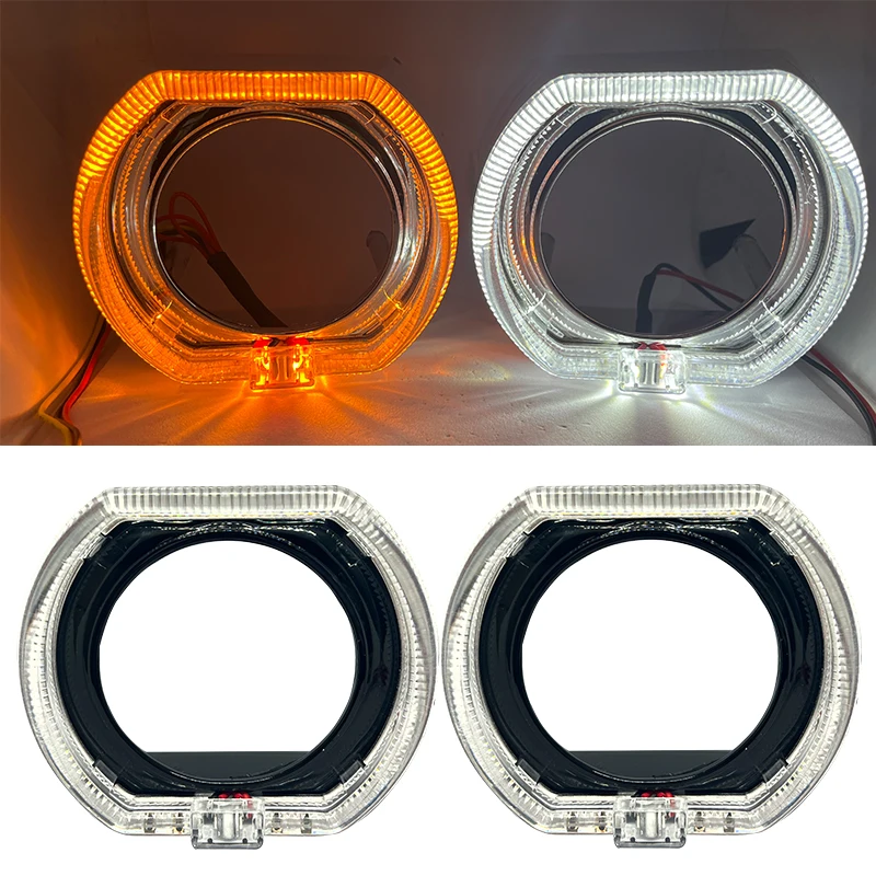 DC12-24V 76/120MM Square LED Guide Angel Eyes With Black Shell DRL Halo Ring Kit Light Super Bright Headlight Angel Eye Retrofit