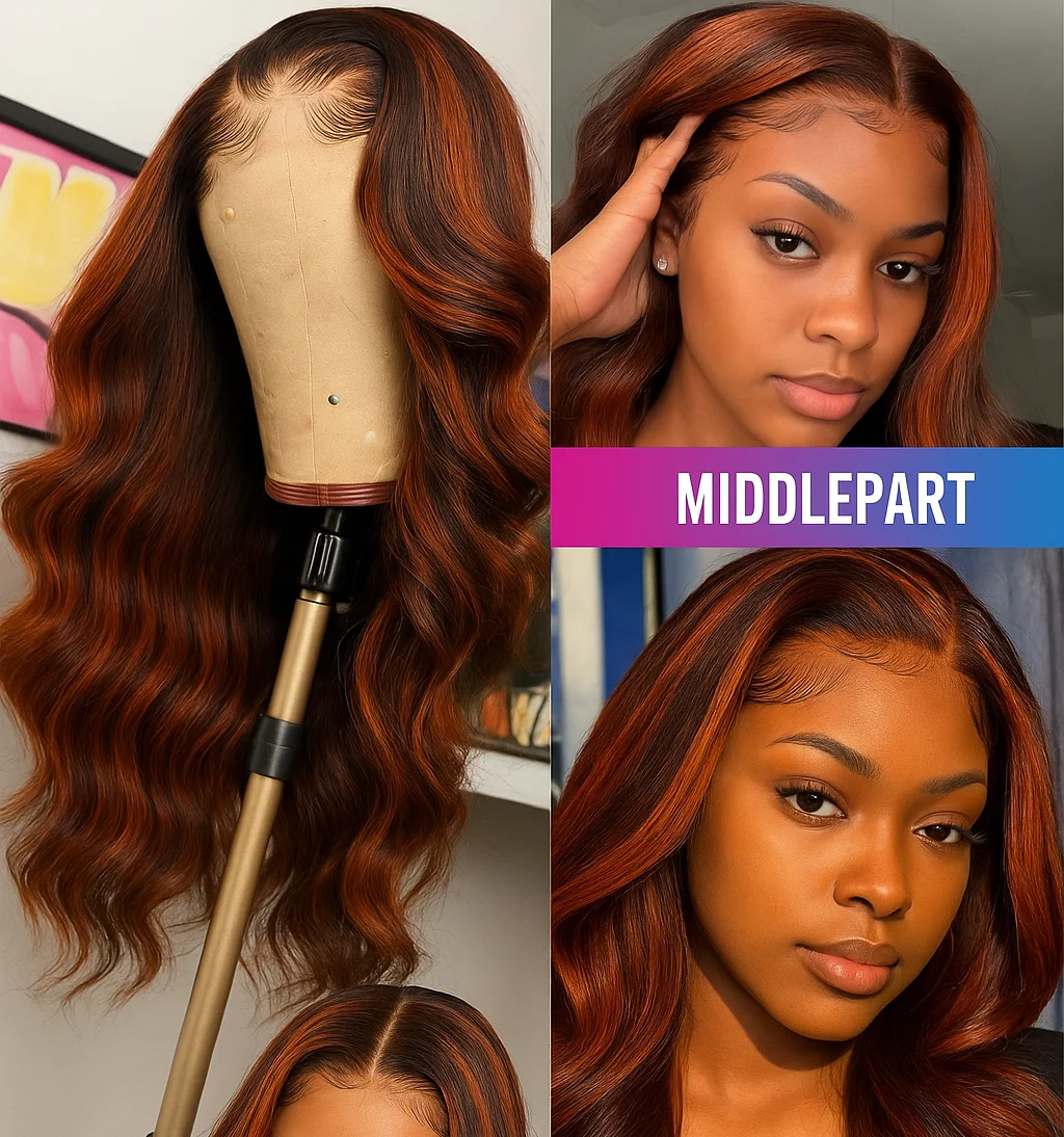 # 4/350 destaque 5x5 perucas frontais do laço perucas sem cola destaque gengibre marrom onda do corpo perucas de cabelo humano com cabelo do bebê para mulher