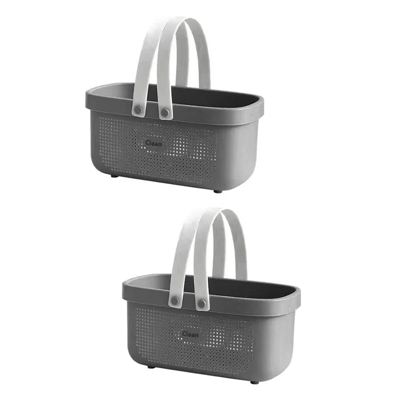 

TFORU-Plastic Storage Basket With Handle Portable Shower Tote Organizer Basket Bin For Bathroom Kitchen Dorm Room Bedroom B Dura