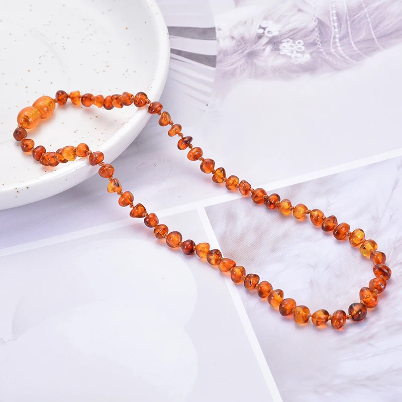 3UMeter Amber Teething Necklaces for Baby Handmade Natural Genuine Baltic Amber Jewelry Necklace Anti Inflammatory Gemstone Gift