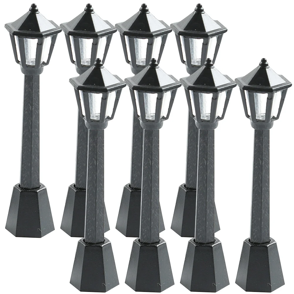 8 Pcs Outdoor Mini Street Light Decor House Models Plastic Miniature Park Lamp Small