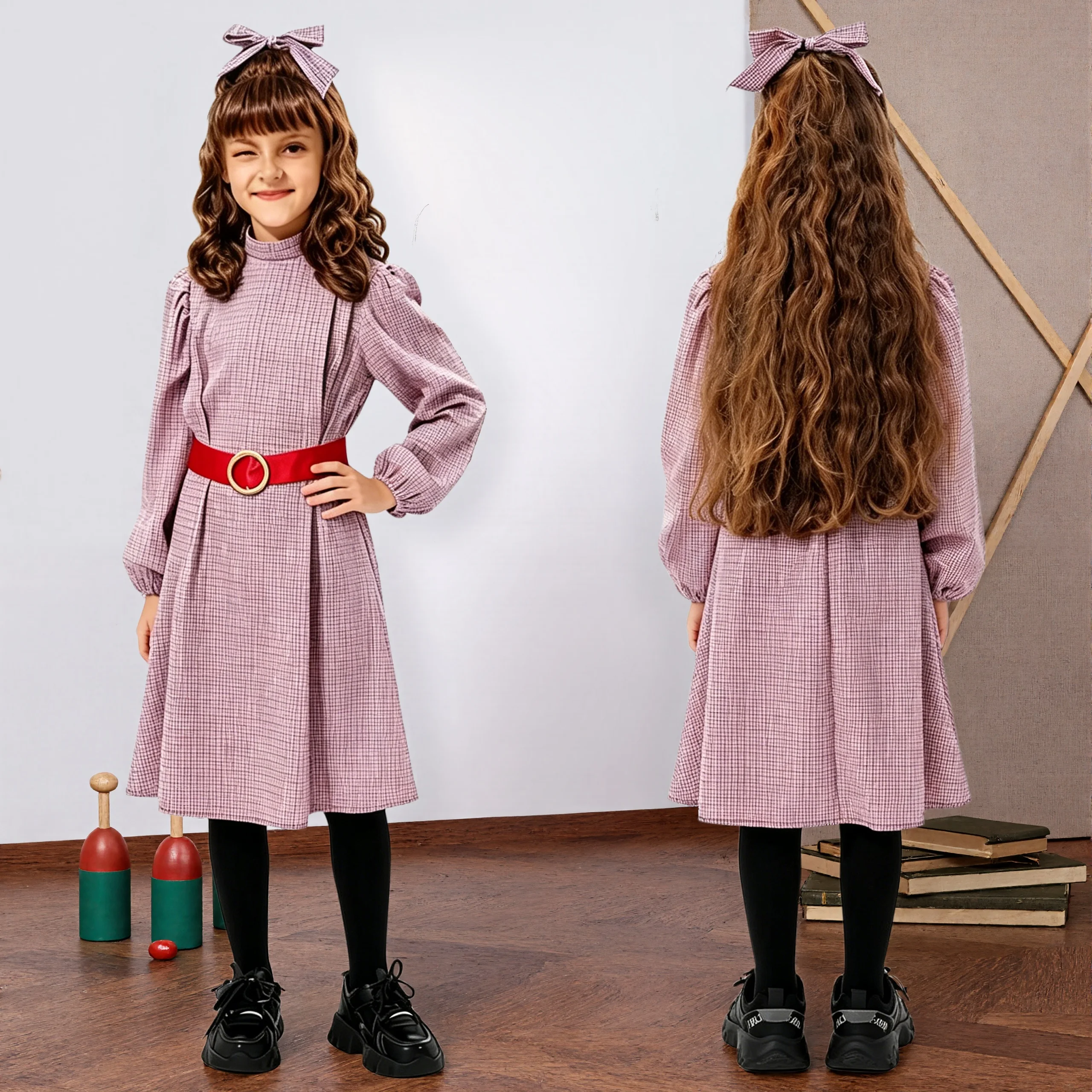 

Red Plaid American Enfants Twirl Dress Costume West Company Doll Enfant Halloween Carnival Cosplay Party Stage Costumes
