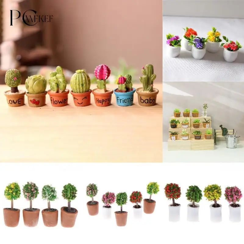 4Pcs 1:12 Dollhouse Miniature Potted Plants Tree Potted Green Plant Home Decor Miniature Green Plant Potted Toy