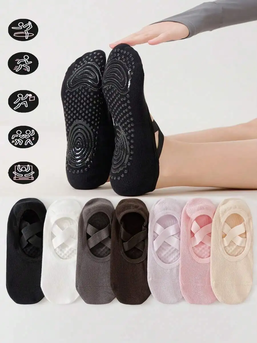 

1/3/7 Pairs Women's Barre Pilates Yoga Socks, Silicone Non-Slip Yoga Socks, Professional Workout Grip, Suitable For Running, Gym
