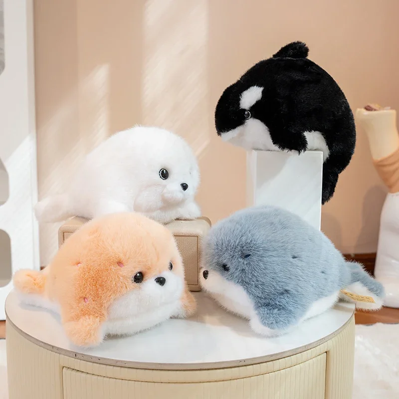 25cm Simulation Marine Organism Fatty Seal Plush Toy Kawaii Stuffed Animal Black Tiger Whale Soft Baby Kids Sleeping Dolls Gifts