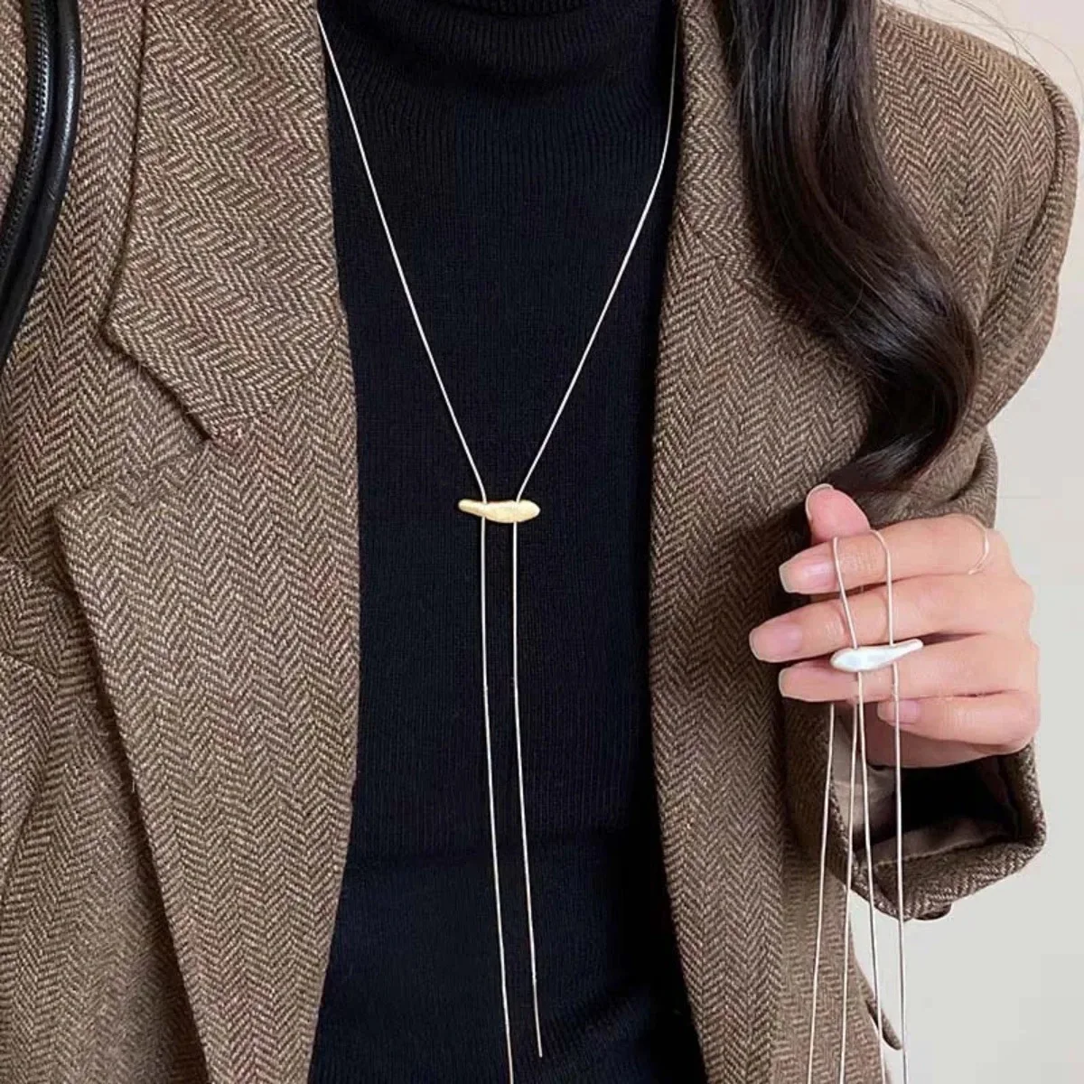 Minimalist Silver Color Matte Snake Bone Chain Necklace for Women Fashion Adjustable Long Sweater Chain Luxury Neck Jewelry