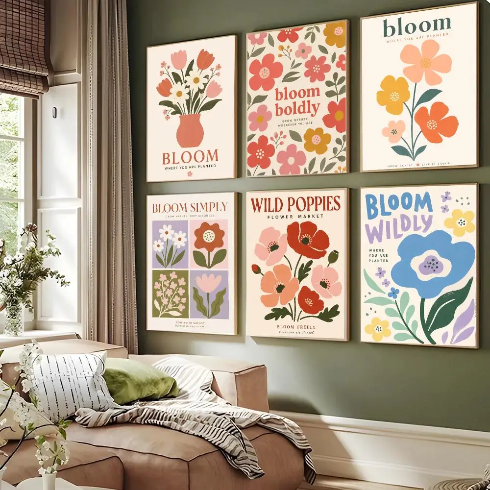 Cheerful Floral Typography Poster Wall Decor Self-Adhesive Aesthetic Modern Vibe Stylish Gift Friends