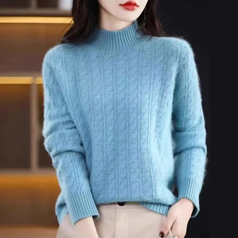 Woman Clothes New Knitting Pollovers Top Half Turtleneck Knitwear Women's Sweater Elegant Winter Jumper Ladies Pull Blouse