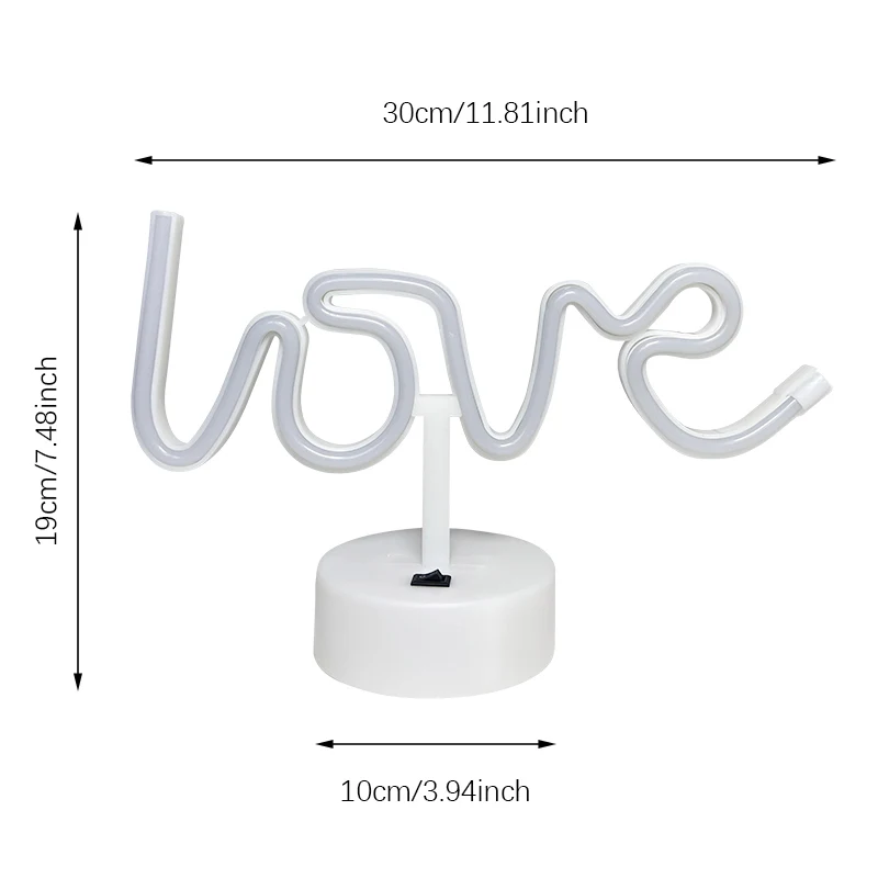 Neony LED Love z podstawą, oświetlenie świąteczne amokeryjne, kinkiet USB/battery, do sypialni, miłośników, świąteczny wystrój domu