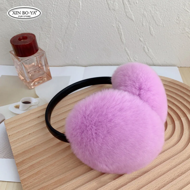 100% Natural Fur Ear Muffs for Women Winter Fur Earmuffs Soft Warm Furry Ear Muffs Real Rex Rabbit Ear Covers for Girls Gift